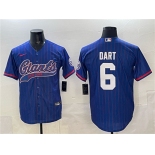 Men's New York Giants #6 Jaxson Dart Royal Pinstripe With Patch Cool Base Stitched Baseball Jersey Men's New York Giants #6 Jaxson Dart Royal Pinstripe With Patch Cool Base Stitched Baseball Jersey
