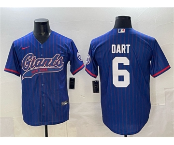 Men's New York Giants #6 Jaxson Dart Royal Pinstripe With Patch Cool Base Stitched Baseball Jersey