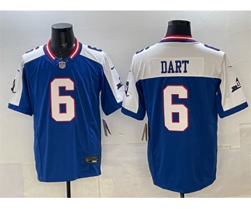 Men's New York Giants #6 Jaxson Dart Royal White 2025 Draft F.U.S.E. State Patch Vapor Limited Stitched Football Jersey