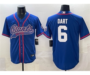Men's New York Giants #6 Jaxson Dart Royal With Patch Cool Base Stitched Baseball Jersey
