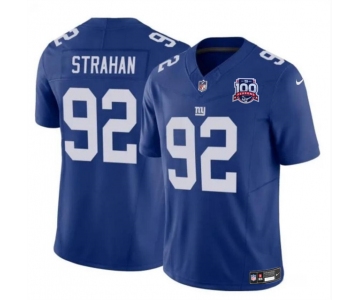 Men's New York Giants #92 Michael Strahan Blue 2024 F.U.S.E. 100TH Season Patch Vapor Untouchable Limited Stitched Jersey