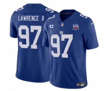 Men's New York Giants #97 Dexter Lawrence II Blue 2024 F.U.S.E. With 3-Star C Patch And 100TH Season Patch Vapor Untouchable Limited Stitched Jersey