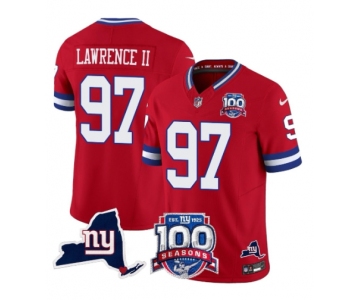 Men's New York Giants #97 Dexter Lawrence II Red 2025 F.U.S.E. 100th Season & State Patch Vapor Limited Football Stitched Jersey