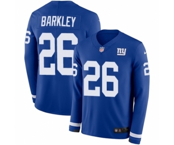 Men's Nike New York Giants #26 Saquon Barkley Limited Royal Blue Therma Long Sleeve NFL Jersey