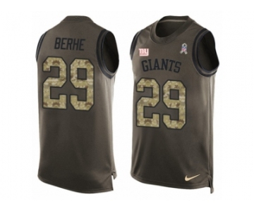 Men's Nike New York Giants #29 Nat Berhe Limited Green Salute to Service Tank Top NFL Jersey