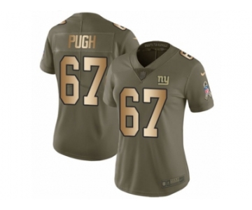 Women Nike New York Giants #67 Justin Pugh Limited Olive Gold 2017 Salute to Service NFL Jersey