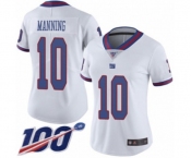 Women's New York Giants #10 Eli Manning Limited White Rush Vapor Untouchable 100th Season Football Jersey