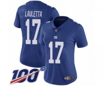 Women's New York Giants #17 Kyle Lauletta Royal Blue Team Color Vapor Untouchable Limited Player 100th Season Football Jersey