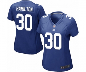 Women's New York Giants #30 Antonio Hamilton Game Royal Blue Team Color Football Jersey