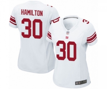 Women's New York Giants #30 Antonio Hamilton Game White Football Jersey