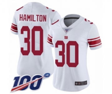 Women's New York Giants #30 Antonio Hamilton White Vapor Untouchable Limited Player 100th Season Football Jersey