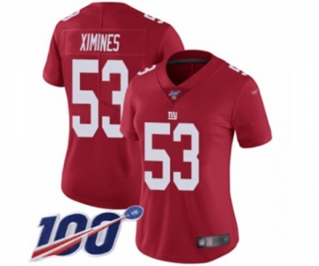 Women's New York Giants #53 Oshane Ximines Red Limited Red Inverted Legend 100th Season Football Jersey