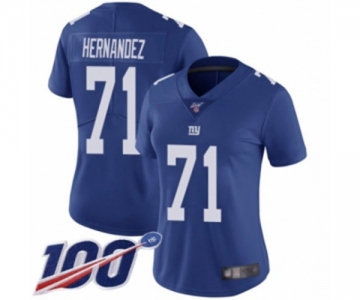 Women's New York Giants #71 Will Hernandez Royal Blue Team Color Vapor Untouchable Limited Player 100th Season Football Jersey