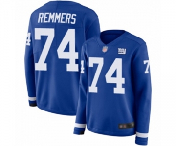 Women's New York Giants #74 Mike Remmers Limited Royal Blue Therma Long Sleeve Football Jersey