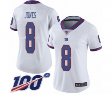 Women's New York Giants #8 Daniel Jones Limited White Rush Vapor Untouchable 100th Season Football Jersey