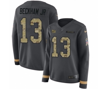 Women's Nike New York Giants #13 Odell Beckham Jr Limited Black Salute to Service Therma Long Sleeve NFL Jersey