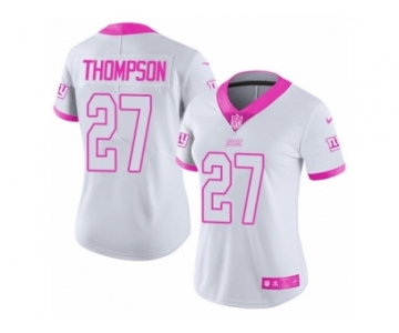 Women's Nike New York Giants #27 Darian Thompson Limited White-Pink Rush Fashion NFL Jersey