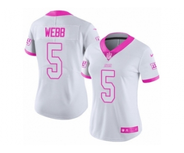 Women's Nike New York Giants #5 Davis Webb Limited White Pink Rush Fashion NFL Jersey