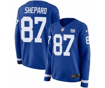Women's Nike New York Giants #87 Sterling Shepard Limited Royal Blue Therma Long Sleeve NFL Jersey