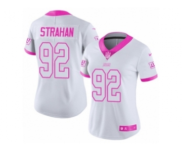 Women's Nike New York Giants #92 Michael Strahan Limited White-Pink Rush Fashion NFL Jersey