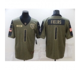 Men's Chicago Bears #1 Justin Fields Nike Olive 2021 Salute To Service Limited Player Jersey