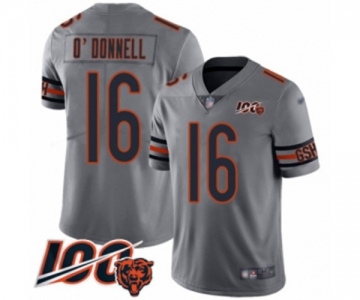 Men's Chicago Bears #16 Pat O'Donnell Limited Silver Inverted Legend 100th Season Football Jersey