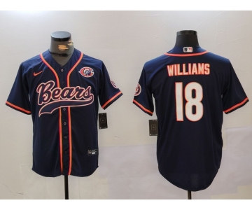 Men's Chicago Bears #18 Caleb Williams Navy Throwback With Patch Cool Base Stitched Baseball Jersey