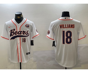 Men's Chicago Bears #18 Caleb Williams Number White Throwback With Patch Cool Base Stitched Baseball Jersey