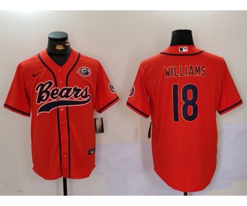 Men's Chicago Bears #18 Caleb Williams Orange Throwback With Patch Cool Base Stitched Baseball Jersey
