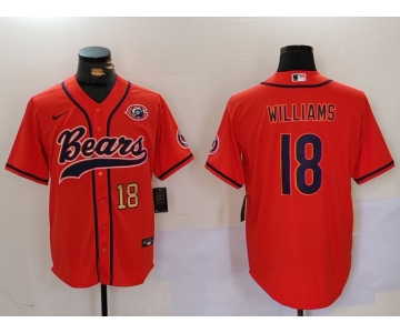 Men's Chicago Bears #18 Caleb Williams Orange Throwback With Patch Cool Base Stitched Baseball Jerseys
