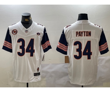 Men's Chicago Bears #34 Walter Payton Limited White Team Patch Fashion FUSE Jersey