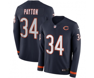 Men's Chicago Bears #34 Walter Payton Navy Therma Long Sleeve Stitched Jersey