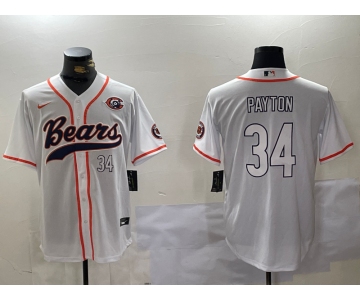 Men's Chicago Bears #34 Walter Payton Number White Throwback With Patch Cool Base Stitched Baseball Jersey