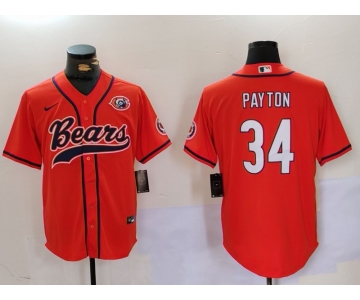 Men's Chicago Bears #34 Walter Payton Orange Throwback With Patch Cool Base Stitched Baseball Jersey