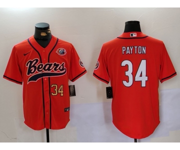 Men's Chicago Bears #34 Walter Payton Orange Throwback With Patch Cool Base Stitched Baseball Jerseys
