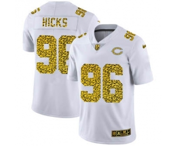 Men's Chicago Bears #96 Akiem Hicks Flocked Leopard Print Vapor Limited Football Jersey White