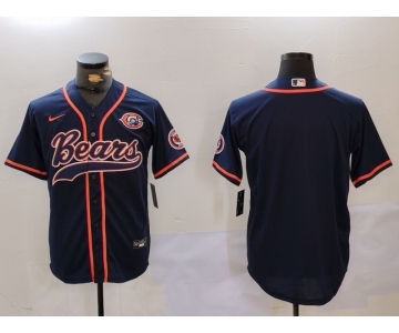 Men's Chicago Bears Blank Navy Blue With Patch Cool Base Stitched Baseball Jersey