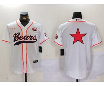 Men's Chicago Bears White Team Big Logo With Patch Cool Base Stitched Baseball Jersey