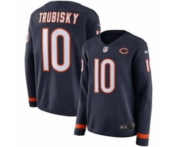Women's Nike Chicago Bears #10 Mitchell Trubisky Limited Navy Blue Therma Long Sleeve NFL Jersey
