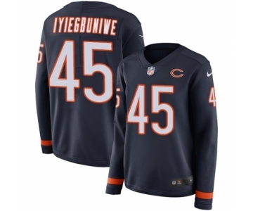 Women's Nike Chicago Bears #45 Joel Iyiegbuniwe Limited Navy Blue Therma Long Sleeve NFL Jersey