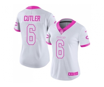 Women's Nike Chicago Bears #6 Jay Cutler White Pink Stitched NFL Limited Rush Fashion Jersey
