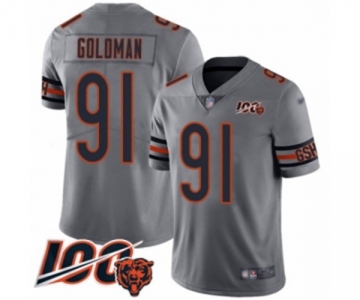 Youth Chicago Bears #91 Eddie Goldman Limited Silver Inverted Legend 100th Season Football Jersey