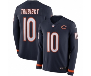 Youth Nike Chicago Bears #10 Mitchell Trubisky Limited Navy Blue Therma Long Sleeve NFL Jersey