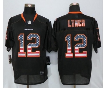 Men Nike Denver Broncos #12 Paxton Lynch USA Flag Fashion Black Elite Jerseys
