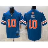 Men's Denver Broncos #10 Bo Nix Blue F.U.S.E. With Patch Throwback Vapor Limited Football Stitched Jersey