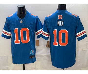Men's Denver Broncos #10 Bo Nix Blue F.U.S.E. With Patch Throwback Vapor Limited Football Stitched Jersey