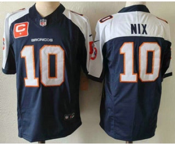Men's Denver Broncos #10 Bo Nix Navy Blue C Patch Thanksgiving FUSE Vapor Jersey