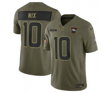 Men's Denver Broncos #10 Bo Nix Olive 2025 Salute to Service Limited Football Stitched Jersey