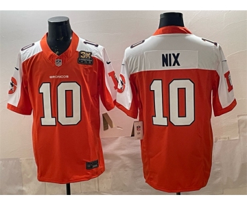 Men's Denver Broncos #10 Bo Nix Orange 2024 F.U.S.E. With 3-Time Champions Patch Throwback Vapor Limited Alternate Football Stitched Jersey
