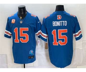 Men's Denver Broncos #15 Nik Bonitto Blue F.U.S.E. With 2-Star C Patch Throwback Vapor Limited Football Stitched Jersey